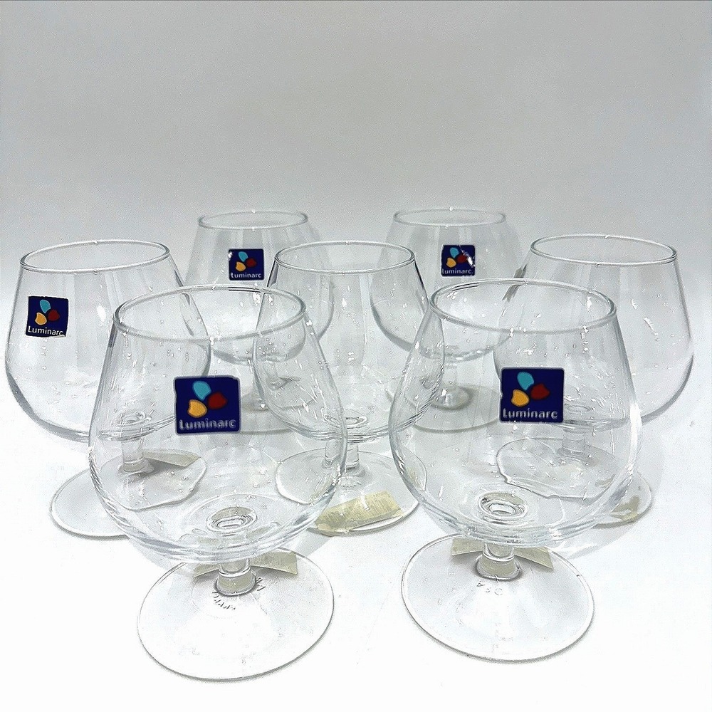 Luminarc Cognac Glasses Set of 7 Clear French Stemware Brandy Snifter Bar NOS